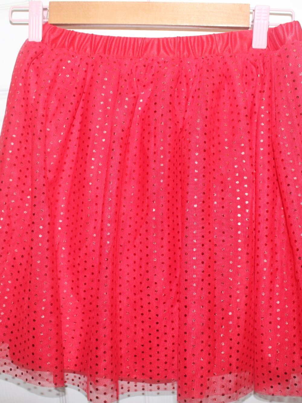 Holiday Time Girls L 10/12 Red Glitter Dot Tulle Holiday Skirt